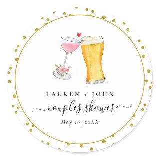 Bubbles and Brew Couples shower seal/ Classic Round Sticker