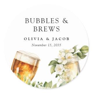Bubbles and Brews Couples Shower Classic Round Sticker