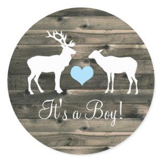 Buck and Doe (blue) Baby Shower Classic Round Sticker