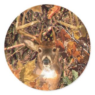 Buck in Camo White Tail Deer Classic Round Sticker