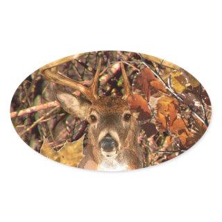 Buck in Camo White Tail Deer Oval Sticker