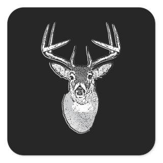 Buck on Black design White Tail Deer Square Sticker