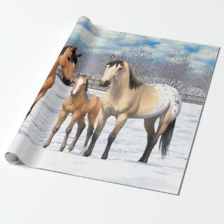 Buckskin Appaloosa Horses In Snow