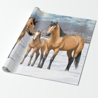 Buckskin Quarter Horses In Snow