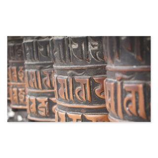 Buddhist prayer wheels rectangular sticker