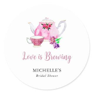 Budget Love is Brewing Bridal Shower Tea Party  Classic Round Sticker