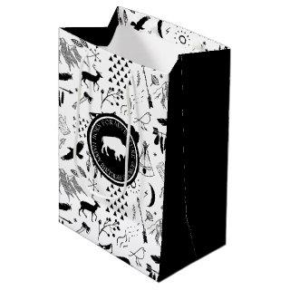 Buffalo Adventures Pattern and Label Black ID599 Medium Gift Bag