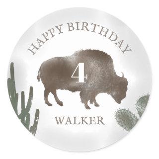 Buffalo Bison Desert Cactus Ranch Western Birthday Classic Round Sticker