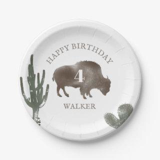 Buffalo Bison Desert Cactus Ranch Western Birthday Paper Plates