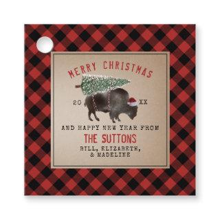 Buffalo Bison Santa Christmas Tree Rustic Plaid Favor Tags