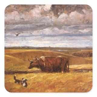 Buffalo Bones Plowed Under by Harvey Thomas Dunn Square Sticker