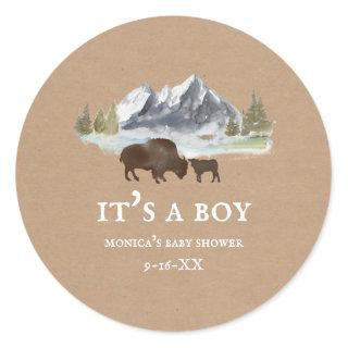 Buffalo Mountains Baby Shower Cardstock Classic Round Sticker
