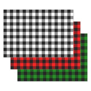 Buffalo Plaid Black and White, Red and Green  Sheets