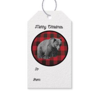 Buffalo Plaid Grizzly Bear BW Gift Tags