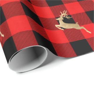 Buffalo Plaid Lomberjack Christmas Deer Gold Red