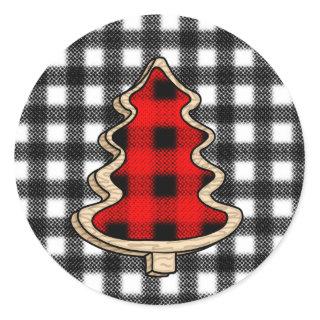 Buffalo Plaid, Red Gingham Christmas Trees   Classic Round Sticker