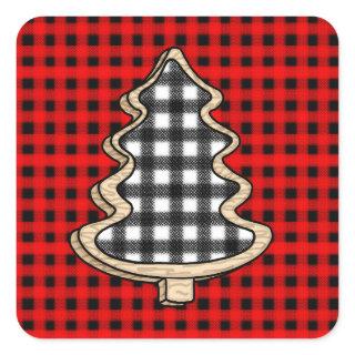 Buffalo Plaid, Red Gingham Christmas Trees    Square Sticker