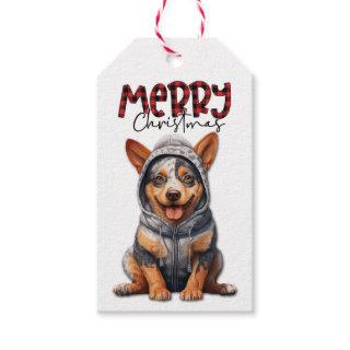 Buffalo Plaid Text Aussie Cattle Dog Christmas Gift Tags