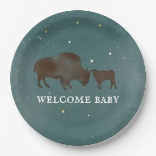 Buffalo Watercolor Stars Baby Shower Paper Plates