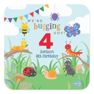 Bug Party Birthday Cute Colorful  Square Sticker