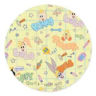 BUGS BUNNY BUILDERS™| Character Sketch Pattern Classic Round Sticker