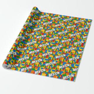 Building Blocks Multicolored Custom Name Gift Wrap