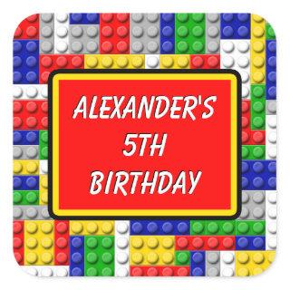 Building Blocks Primary Color Boy's Birthday/Party Square Sticker