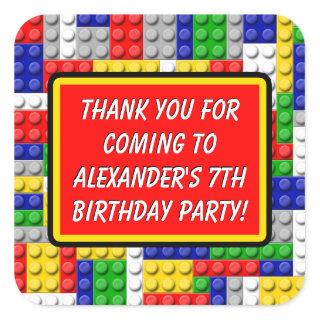 Building Blocks Thank You Boy's Birthday Party Square Sticker