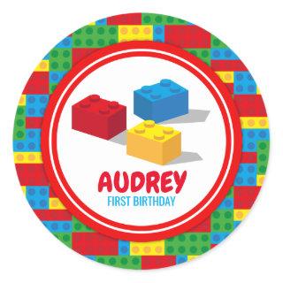 Bulding Block Build and Play Colourful Birthday Classic Round Sticker