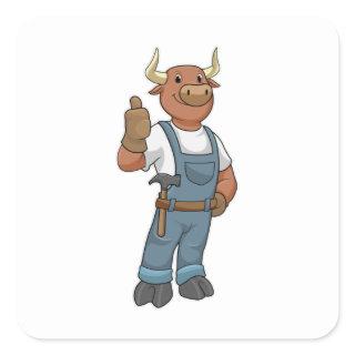 Bull as Handyman with Hammer Square Sticker