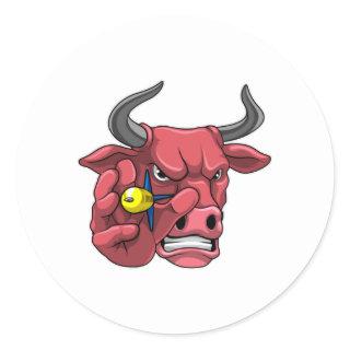 Bull at Darts with Dart Classic Round Sticker