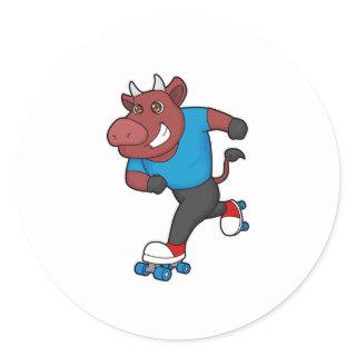Bull at Inline skating with Roller skates Classic Round Sticker