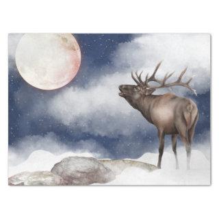 Bull Elk Bugling at the Full Moon Mountain Tissue Paper