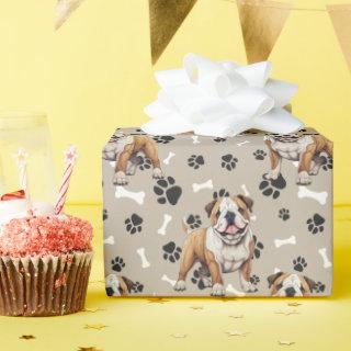 Bulldog Paw Print and Bone Pattern