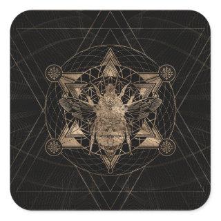 Bumble Bee in Sacred Geometry - Black and Gold Square Sticker