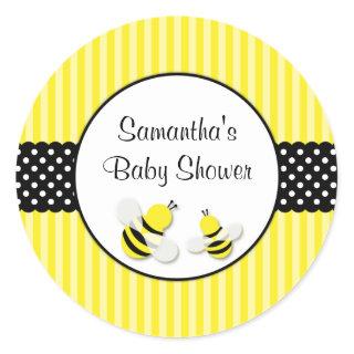 Bumble Bee Striped Polka Dots Baby Shower Classic Round Sticker