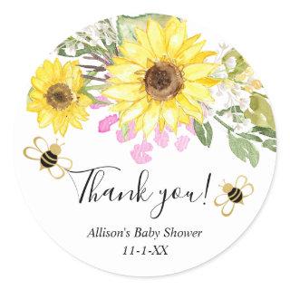 Bumble bee sunflowers pink yellow classic round sticker