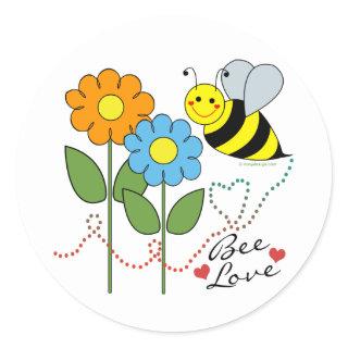 Bumble Bee With Flowers Bee Love Classic Round Sticker