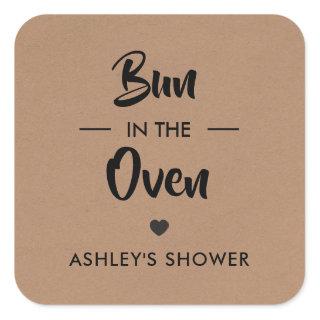 Bun in the Oven Tag, Baby Shower Sticker, Kraft Square Sticker