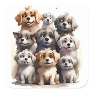 Bunch of Happy Dogs Best Friends Portrait  Square Sticker