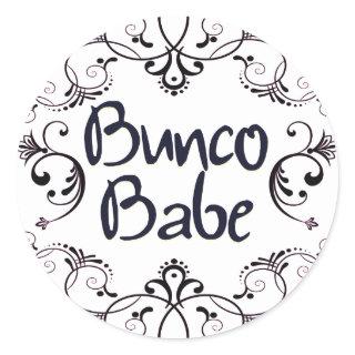 Bunco Babe with Swirls Button Classic Round Sticker