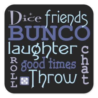 Bunco Game Night Blue and Purple Modern Typography Square Sticker