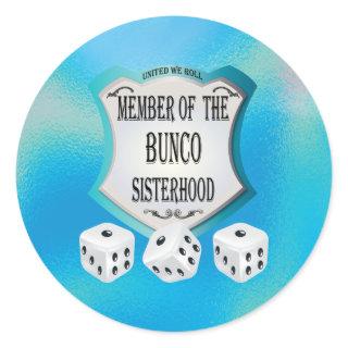 Bunco Sisterhood Dice Game Blue Modern Classic Round Sticker