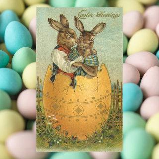 Bunnies in a Gold Egg, Vintage Victorian Easter  Rectangular Sticker