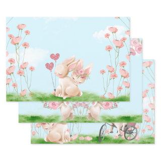 Bunnies in Love  Flat Sheet Set of 3