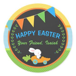 Bunny and Carrot Happy Easter Personalized Classic Round Sticker