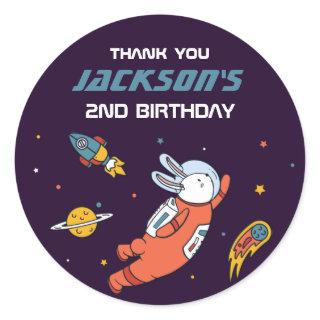 Bunny Astronaut Outer Space Kids Birthday Party Classic Round Sticker