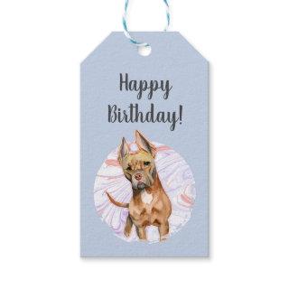 "Bunny Ears" 2 Pit Bull Dog Watercolor Birthday Gift Tags