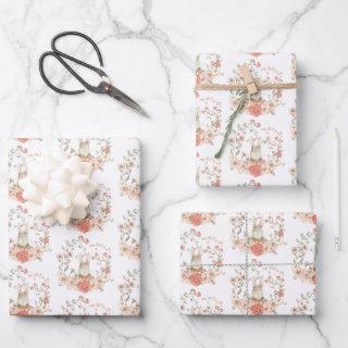 Bunny Foliage Florals Pattern Baby Girl  Sheets