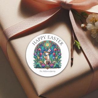 Bunny Gardener Colorful Stained Glass Easter  Classic Round Sticker